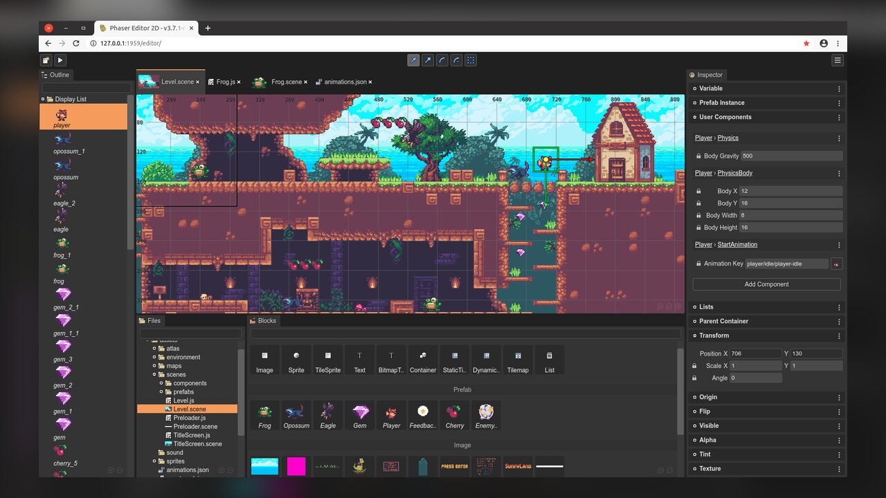 Phaser Editor 2D — IDE web para juegos